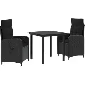 vidaXL Sofa Tafel Set 3 st Zwart PE rotan en poedergecoat staal