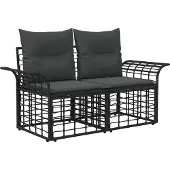 vidaXL Tuinbank Set 9 st Zwart en Donkergrijs poly rattan