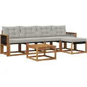 vidaXL Buiten bank set 6 st Naturel en lichtgrijs