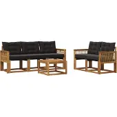 vidaXL Buiten bank set 6 st Naturel en Zwart