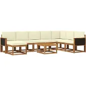 vidaXL Buiten bank set 9 st Natuurlijk en Crème Massief Acacia Hout