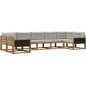 vidaXL Buiten bank set met kussen 7 pcs Naturel en lichtgrijs