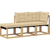 vidaXL 3 st Sectie Sofa Eenheden Massief acaciahout en Textilene-stof