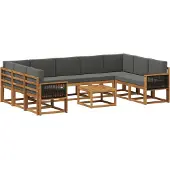 vidaXL Buiten bank set met kussen 10 pcs Natuurlijk en Antraciet