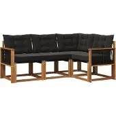 vidaXL Buiten bank set 4 st Naturel en Zwart