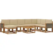 vidaXL Buiten bank set 9 pcs Natuurlijk en Beige Massief Acacia Hout