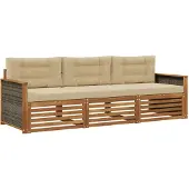 vidaXL Buiten bank set 3 st Natuurlijk en Beige
