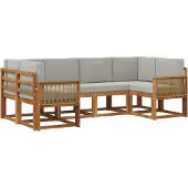 vidaXL Buiten bank set 6 st Naturel en lichtgrijs Massief Acacia Hout