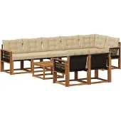 vidaXL Buiten bank set 9 st Natuurlijk en Beige