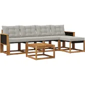 vidaXL Buiten bank set 6 st Naturel en lichtgrijs