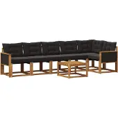 vidaXL Buiten bank set 7 st Naturel en Zwart
