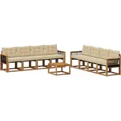 vidaXL Buiten bank set 9 st Natuurlijk en Beige