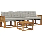vidaXL Buiten bank set 5 st Naturel en lichtgrijs