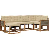 vidaXL Buiten bank set 6 st Natuurlijk en Beige