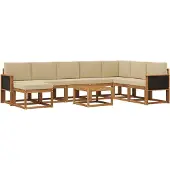 vidaXL Buiten bank set 9 st Natuurlijk en Beige Polyester