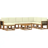vidaXL Buiten bank set 9 st Natuurlijk en Crème Massief Acacia Hout