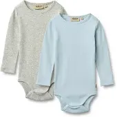 Wheat Rompertje/body pastelblauw / grijs gemêleerd