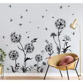 Unyqoos Creatieve zwarte muurstickers met paardenbloem en vlinders voor elke ruimte