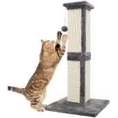 Unyqoos Kraboom voor katten, 81 cm – Robuuste en veelzijdige krabpaal met sisal en pluche, met een 2-delige verwisselbare paal en een extra stabiele basis