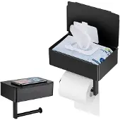 Unyqoos toiletrolhouder met geïntegreerde vochtige doekhouder en opbergruimte, zelfklevend, mat zwart, roestvrij staal, geluidsarm, geschikt voor badkamer en keuken