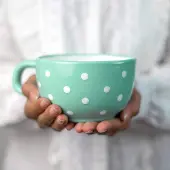 Unyqoos Grote handgemaakte keramische mok met polka dots voor warme dranken