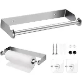 Unyqoos RVS keukenrolhouder voor wandmontage – 28 cm, boorvrije installatie (zelfklevend of schroefbaar) voor keukenrol en vershoudfolie