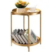 Unyqoos Ronde gouden bijzettafel met afneembare trays voor binnen en buiten
