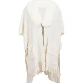Unyqoos Dames Poncho met Pluche Hals en Zakken voor Elegante Winterstijl