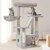 Unyqoos Lichtgrijze kattenklimpaal met mand, huisje en pluche speeltjes