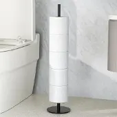 Unyqoos Vrijstaande toiletpapier- en keukenrolhouder van roestvrij staal, 15x15x65 cm, hoogglanzend, met een bodemplaat van 5,5 cm, geschikt voor 5 rollen