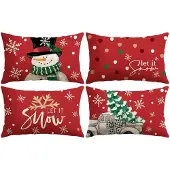 Unyqoos Set van vier sfeervolle kerstkussenslopen met sneeuwpop en boom design