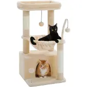 Unyqoos Compacte kattenboom in cactusthema met hangmat, sisal krabstam en speelpompons – stabiele, ruimtebesparende krabboom voor binnenshuis