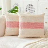 Unyqoos Set van 2 Bohemian gestreepte roze kussenhoezen met ritssluiting 55x55 cm
