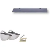 Unyqoos Stijlvolle zwarte glazen wandplank met metalen houders voor de badkamer