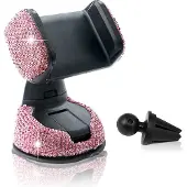 Unyqoos Roze autotelefoonhouder met strass en 360 graden draaibare functionaliteit