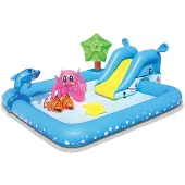 Unyqoos Opblaasbaar waterpretcentrum voor kinderen – Aquarium-thema, 239 x 206 x 86 cm, 0,27 mm vinyl, 308 liter, geschikt voor kinderen vanaf 2 jaar, inclusief zelfklevende reparatieset
