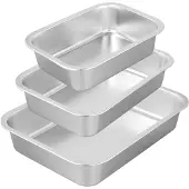Unyqoos Driedelig set van roestvrijstalen ovenschaal met ergonomische handgrepen