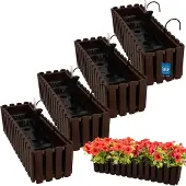 KOTARBAU 4 st Balkonbak, Bloembak voor Balkon, Kunststof, 58 x 18 x 16 cm, Bruin, Balkonbak met Houder, Zelfbewaterend Systeem, Balkon Plantenbak, Weerbestendige Plantenbak