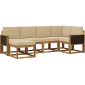 vidaXL Buiten bank set 6 st Natuurlijk en Beige Massief Acacia Hout