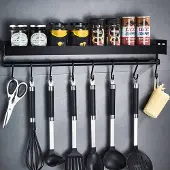 Unyqoos Aluminium wandplank voor keuken en badkamer – 3 niveaus met handdoekhouder, 6 afneembare S-haken, boorvrije montage, 40 x 13,5 x 10 cm, corrosiebestendig