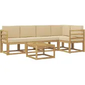 vidaXL Buiten bank set 6 st Wit en Beige Massief Acacia Hout