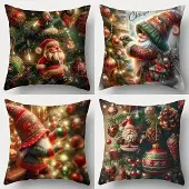 Unyqoos Set van vier decoratieve kerstkussenhoezen met onzichtbare rits