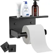 Unyqoos RVS toiletrolhouder, zwart – met telefoonhouder, zelfklevend of schroefbaar te monteren, 2 haken, roestvrij staal, geschikt voor badkamer en keuken