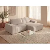 Vente-unique Kleine slaapbank met rechtse hoek in beige ribfluweel AMELIA