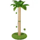 Unyqoos Kattenkraboom 82 cm – Binnenkattenkraboom met 100% natuurlijk sisal, stevige basis van 40 cm, groen, fluwelen voet, 2 hangende ballen en een veertje