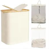 Unyqoos Ruime opvouwbare wasmand met deksel en afneembare waszakken voor badkamer