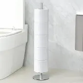 Unyqoos Vrijstaande toiletrolhouder van roestvrij staal, 15 x 15 x 65 cm – waterbestendig, ruimte voor 5 rollen, voetstuk van 5,5 cm