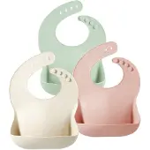 Unyqoos Set van Drie Zachte Silicone Slabbetjes met Verstelbare Sluiting en Opvangbakje