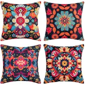 Unyqoos Bohemian Kussenslopen Set van 4 met Mandala en Bloemenpatroon