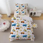 Unyqoos Kinderbeddengoed met bouwvoertuigen motief en ritssluiting voor jongens